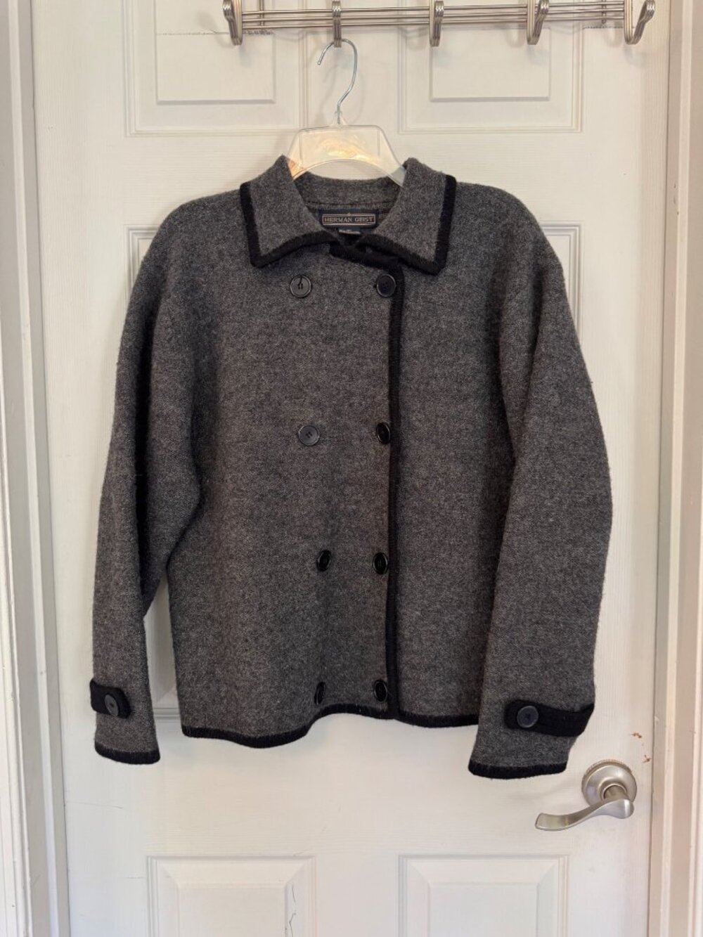 Vintage 90's Herman Geist Grey 100% Wool Double Breasted Jacket Size Medium